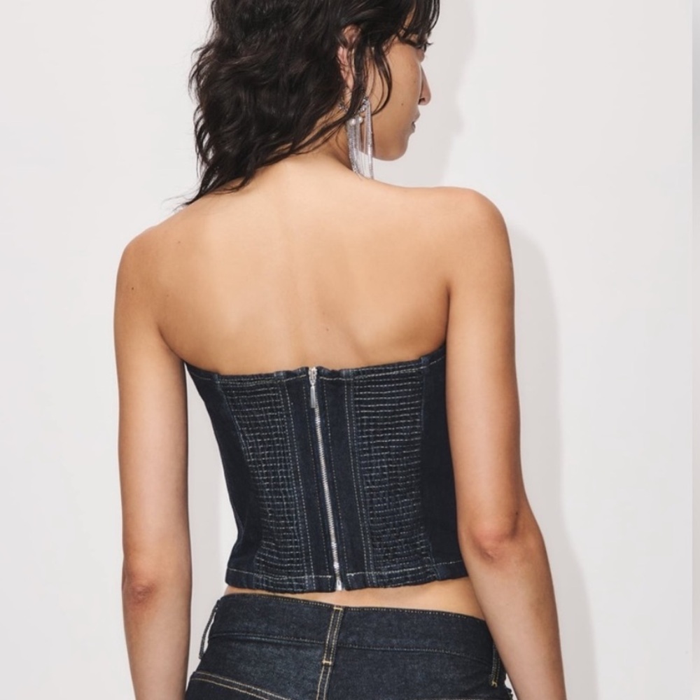 ZARA DENIM BUSTIER TOP - Picture 2 of 5